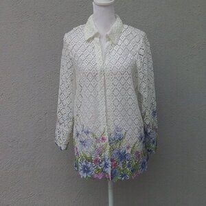Unbranded Cardigan Gorgeous Open Lace  with border print of watercolor flowers